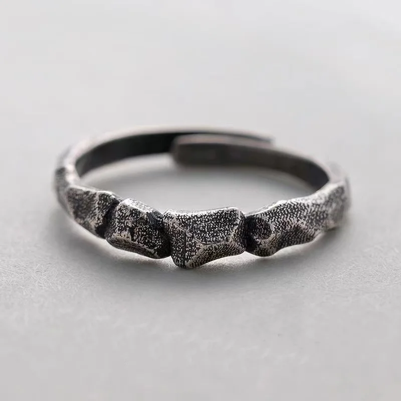 Personality Stone Mountain Pattern Ring For Men Jewelry Adjustable Vintage Relief Ring Male Hand Finger Accessories