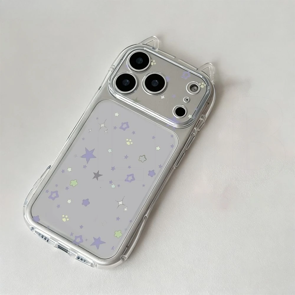 

Creative Light Purple Star Phone Case For iPhone 17 Pro Max 17 Air 16 15 14 11 13 12 Pro Max XSMax XS XR X Cat Ear Soft Cover