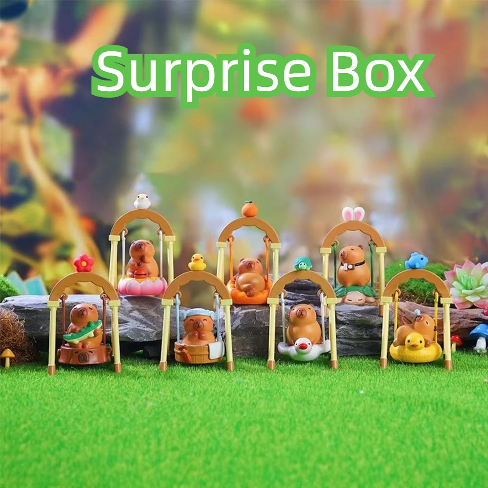 Losowa Figurka Anime Kapibary Leżąca Siedząca Huśtająca się Kapibara Figurka Łabędź Kapibara Żółw Kapibara Model PVC Dekoracja Tortu