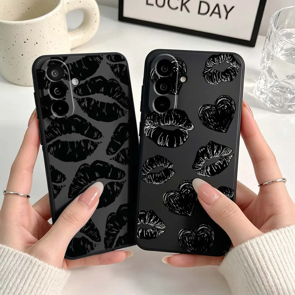 Black Lips Kiss For Samsung A04 A05 A06 A07 A12 A3 A14 A15 A16 A17 A23 A24 A25 A26 A32 A22 A31 Black Phone Case