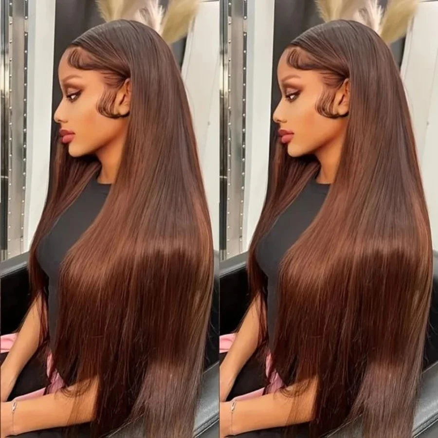 

Шоколадно-коричневый прямой 13x4 13x6 HD Прозрачный парик фронтальной части шнурка Коричневые цветные парики из человеческих волос для женщин Бразильские предварительно сорванные