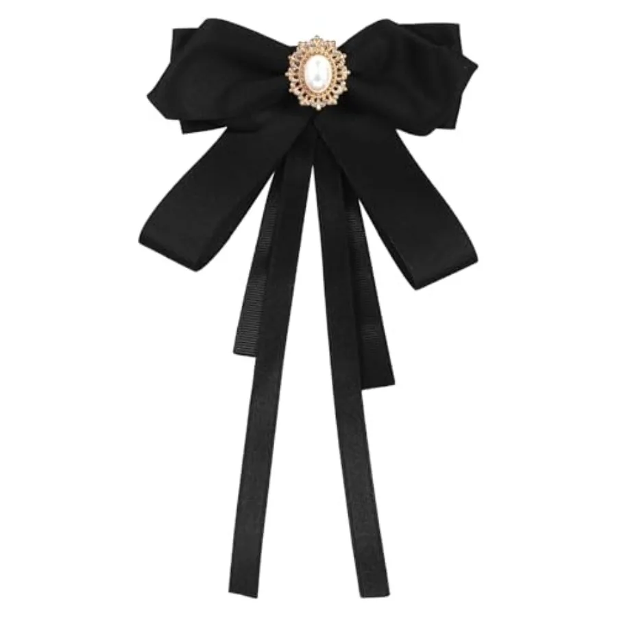 

Black Bow Tie for Women, Clip on Bow Ties Pre Tied Bowtie for Women Girls Adjustable Ribbon Faux Pearl Rhinestone Necktie for S