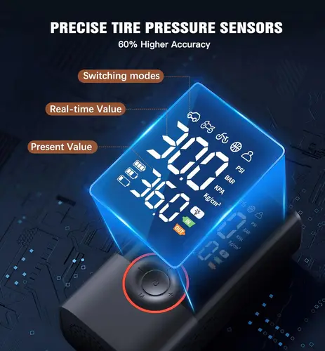 Imagen 2 del producto Bomba de aire inteligente rápida de 150PSI, inflador de neumáticos, compresor de aire portátil con manómetro Digital para coche, bicicleta, motocicleta, bola