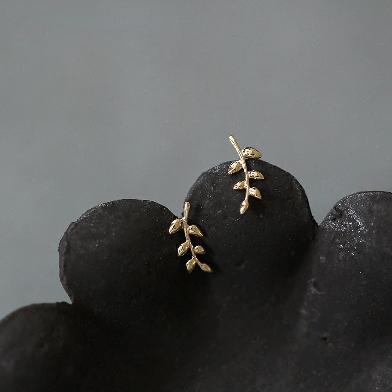 S925 Sterling Silver Branches Stud Earrings for Women Temperament Mini Leaves Earring Plated 14k Gold Fashion Jewelry