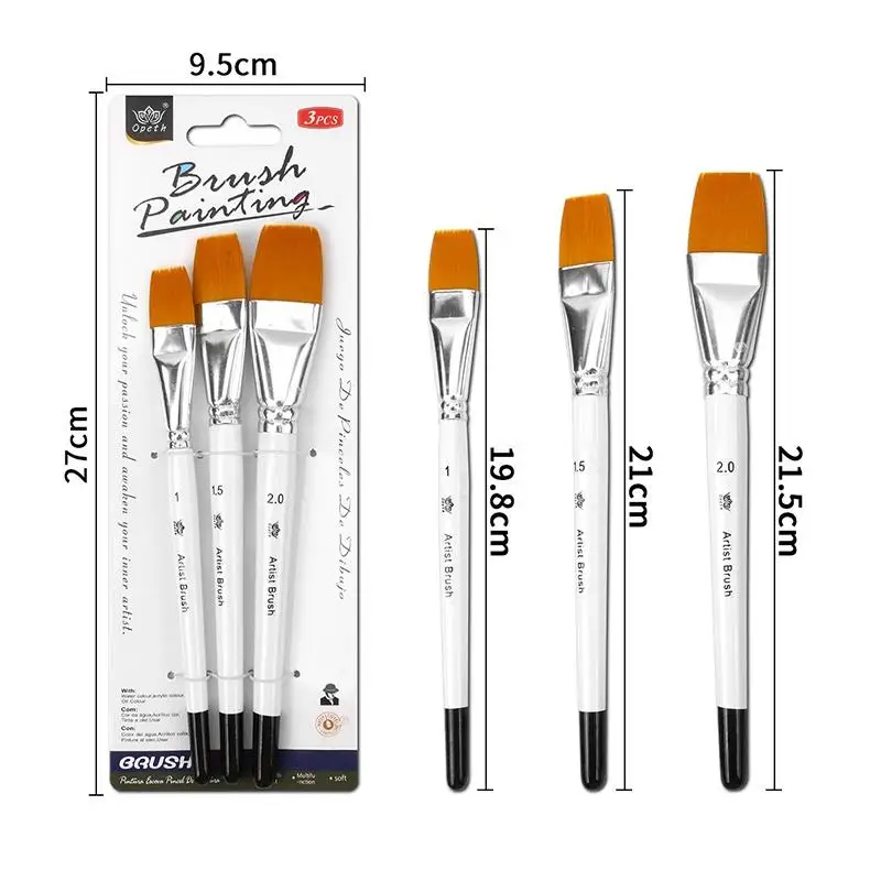 New 3pcs Artist Nylon Paint Brushes Set Artist Paintbrushes For Acrylic Oil Watercolor Acrylic Painting Body Face Rock Canvas