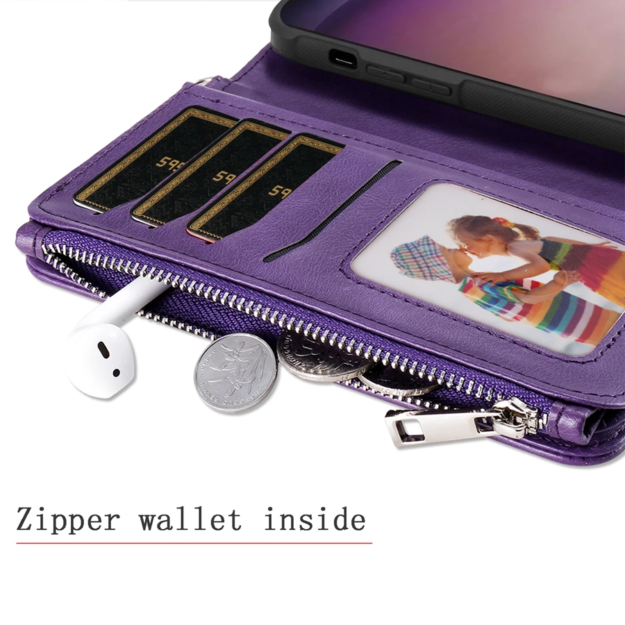 Wallet Multi-card 2-in-1 Zipper Magnetic Flip Leather Case For Samsung Galaxy S24 Ultra S23 Plus S22 S21 S20 FE A14 A15 A34 A54