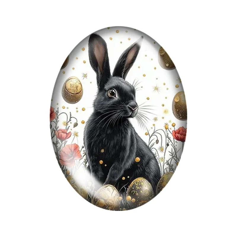 Conejo de Pascua negro de acuarela, 10 Uds., 13x1 8mm/18x2 5mm/30x40mm, foto ovalada, cabujón de cristal, demostración, parte posterior plana, hallazgos