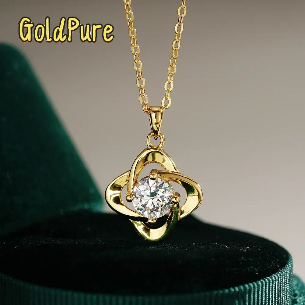 Goldpure Luxury 100% Real 18k Gold  Women's Moissanite Pendant Necklace