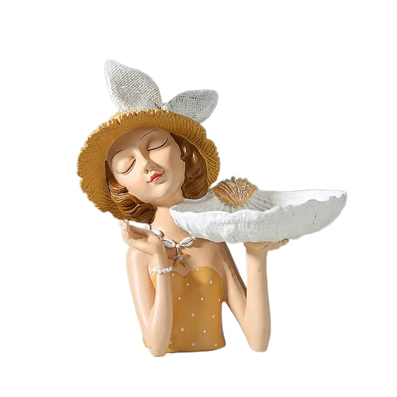 Nordic Ocean Wind Shell Girl Flower Tray Ornament Home Living Room Decoration Collection