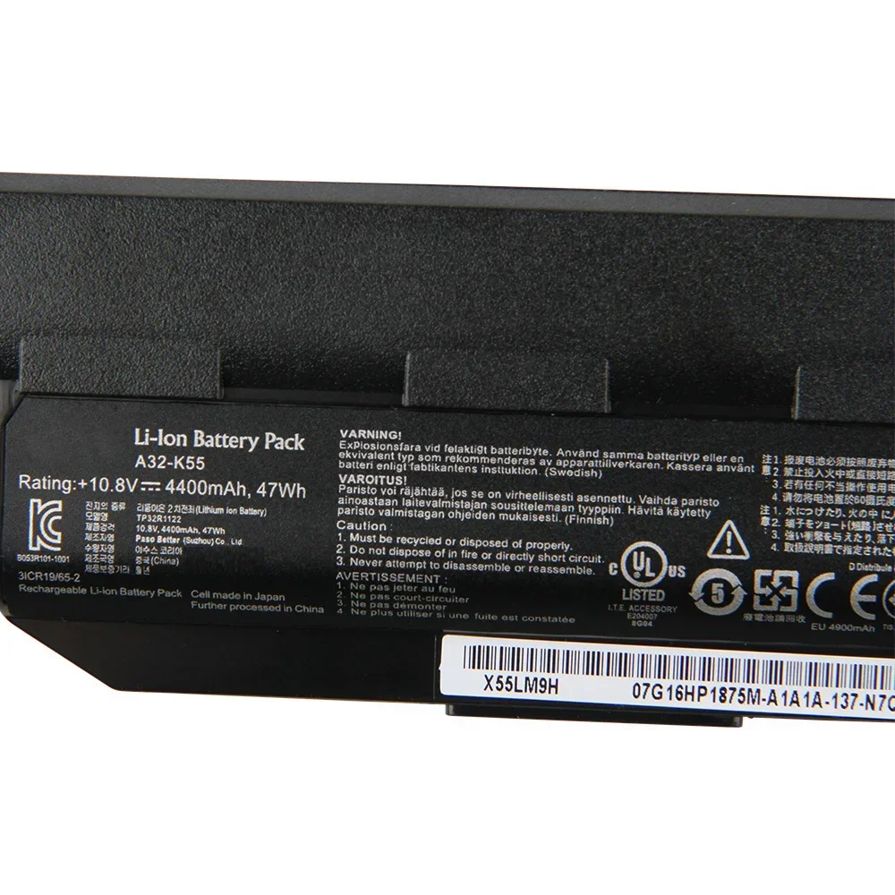 Replacement Battery A32-K55 A33-K55 A41-K55 For Asus X45VD X55VD K55A K45V K55D X85V A85V P45V P55V A55VD A45V 4400mAh