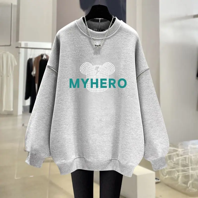 Women Clothing Fashion Cartoon Printed Sweatshirts Autumn O-neck Loose Casual Long Sleeve Hoodies Y2K Chic Solid Top Pullovers