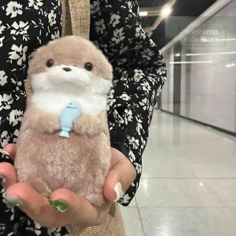 Cute Kawaii Cartoon Otters with Fish Plush Keyrings - Creative Hanging Pendant School Bag Wallet Charms Accessory view 3