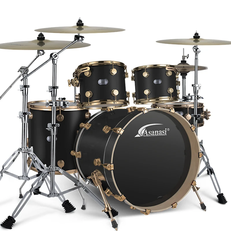 

Acoustic Drum Set Jazz Drum Black Gold Series Rock With Cymbals And Seat Drum Kit