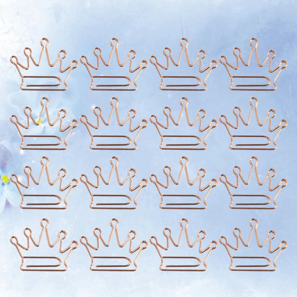 

50pcs Rose Gold Paper Clips Cartoon Design Strong Clipping Force Office Stationery Organizer Crown Shaped Bookmark