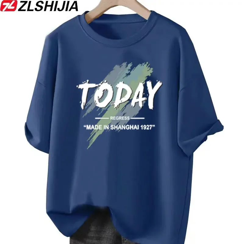 

Women Vintage Loose Casual Basic T-shirt 100% Cotton Short Sleeve Top Tee Summer Letter Printed O-neck Pullovers