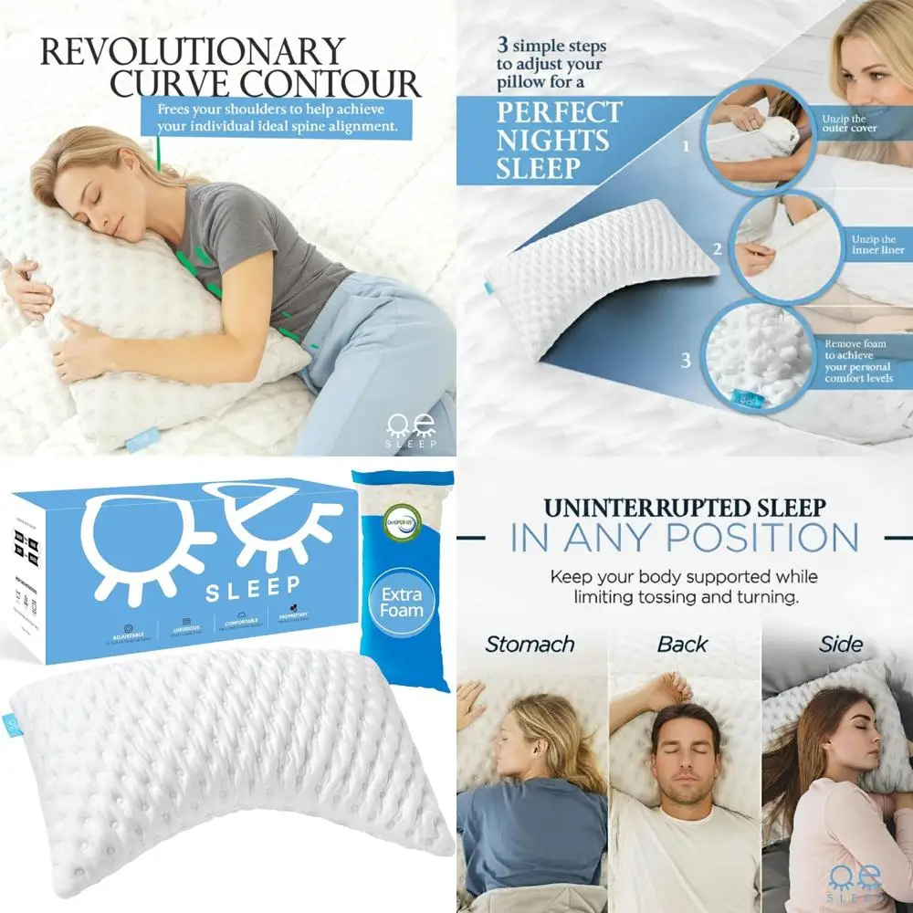 

Подушка Queen Size с изогнутой формой и охлаждающим эффектом для сна на боку и на спине, с регулируемой пеной с эффектом памяти и моющимся чехлом
