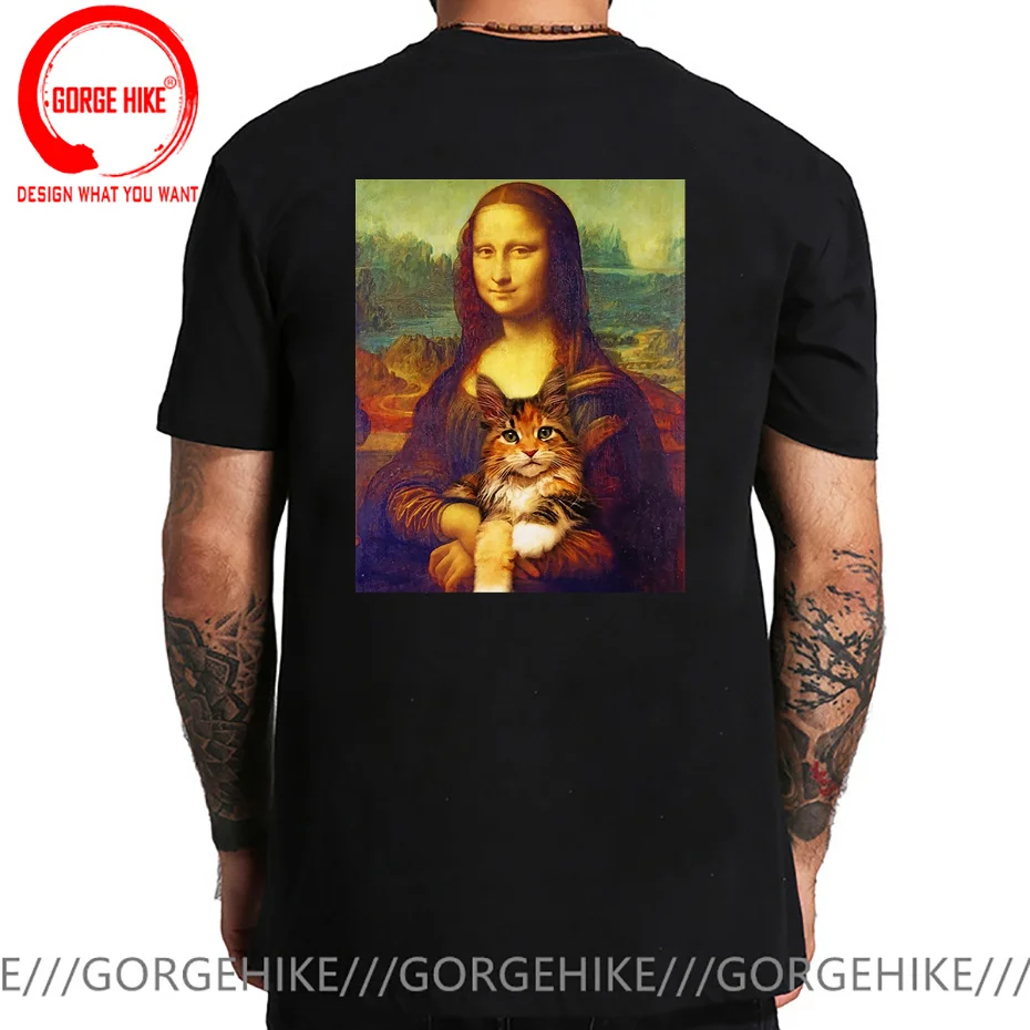 Mona Lisa T Shirts Men Funny Cat Lovely Cute Printed T-Shirt For Women'S Crewneck Gothic Women Tshirt Casual Oversize Tee Shirts