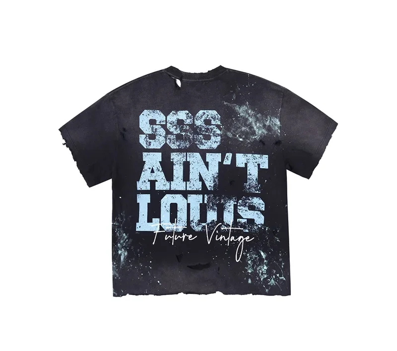 24SS Streetwear Letter Logo Graffiti Saint Louis T Shirt Men Women Vintage Washed Black Green Tee Top Handcrafted Destroy TShirt