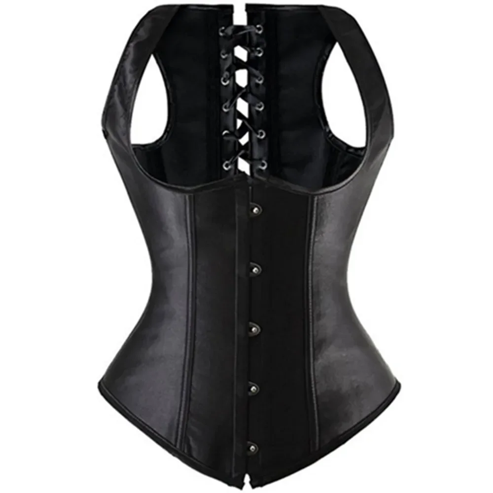 

Steampunk Wome Faux Leather Cupless Underbust Corset Vest Top Bustiers Corsets Corselet Plus Size Black