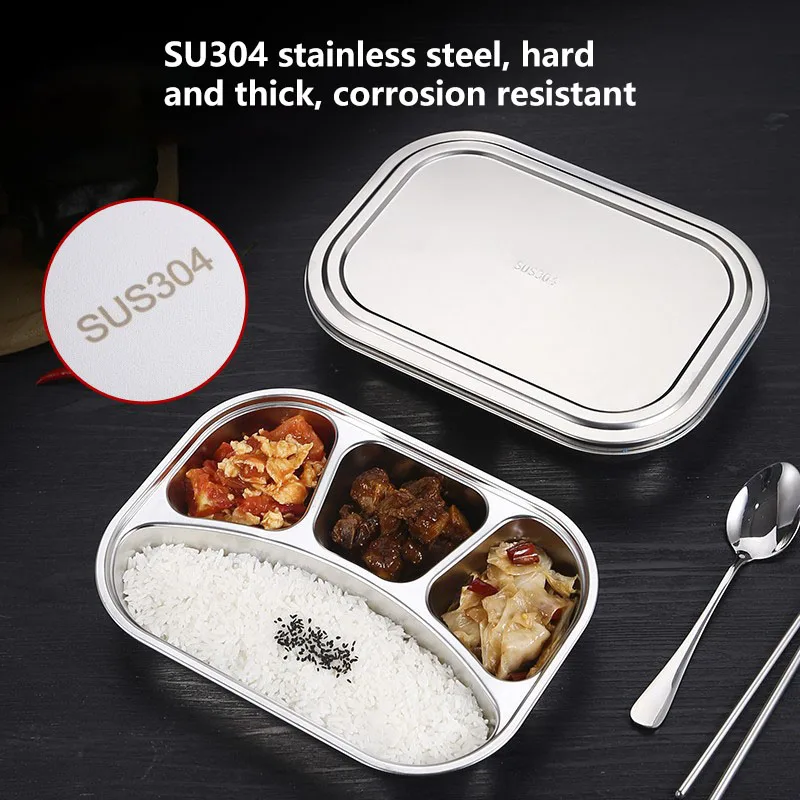 304 Stainless Steel Dinner Tray With Lid Creative Fast Food Dinner Plate Children Fruit Snack Tray Kitchen Tableware Lunch Box