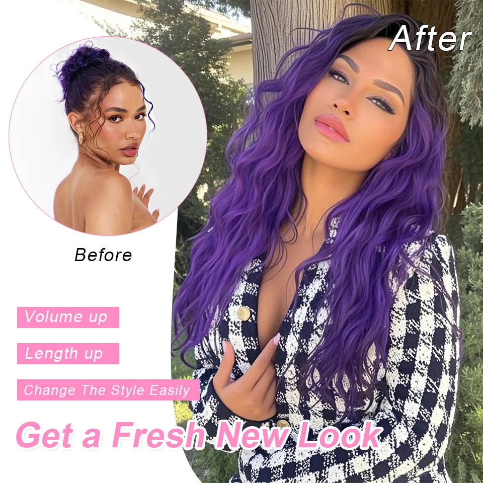 4PCS Clip in Hair Extensions Purple Corn Wavy 20 Inch Long Curly Synthetic Hair Extensions Thick hair for Women Daily Party Use