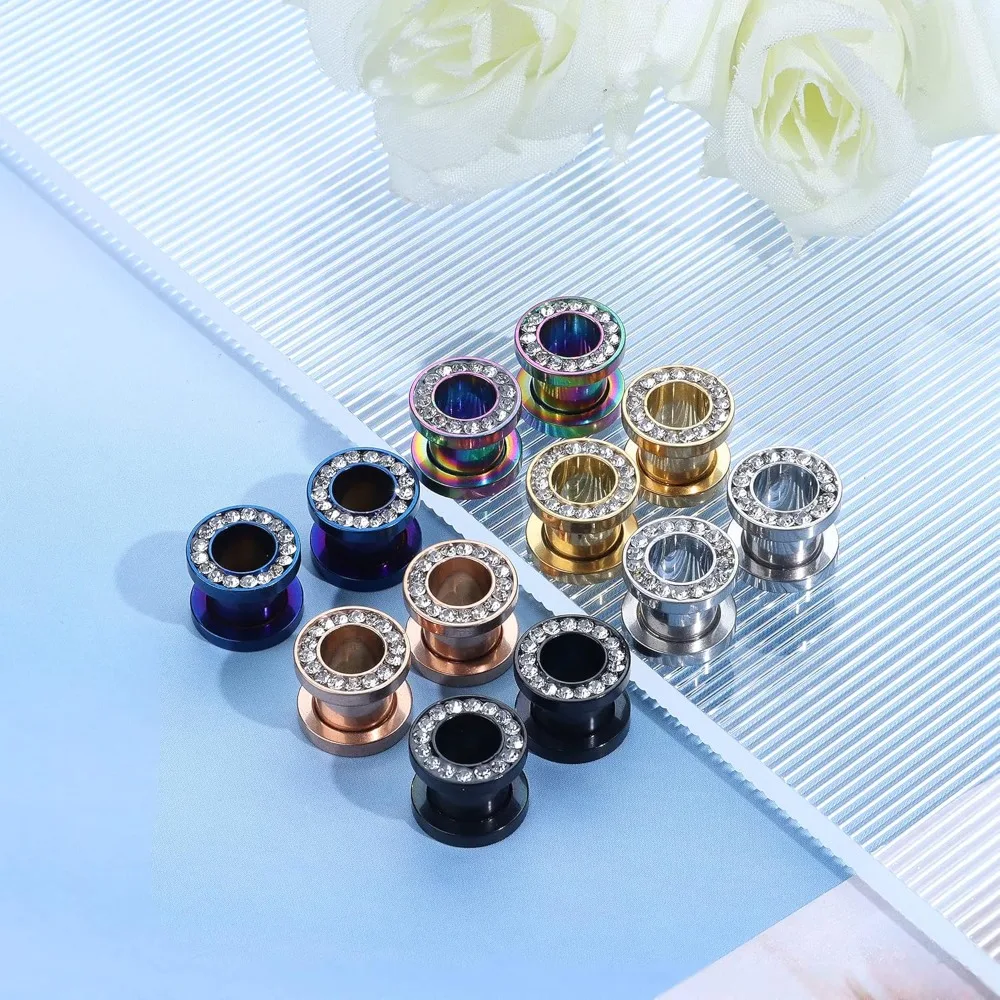 1 Paar CZ Weißer Zirkon Ohr-Tunnel-Expander aus Edelstahl, Ohrringe, Ohr-Dehner, Piercings, Schmuck, doppelt ausgestellter Schraubverschluss für das Ohr – Detail 13