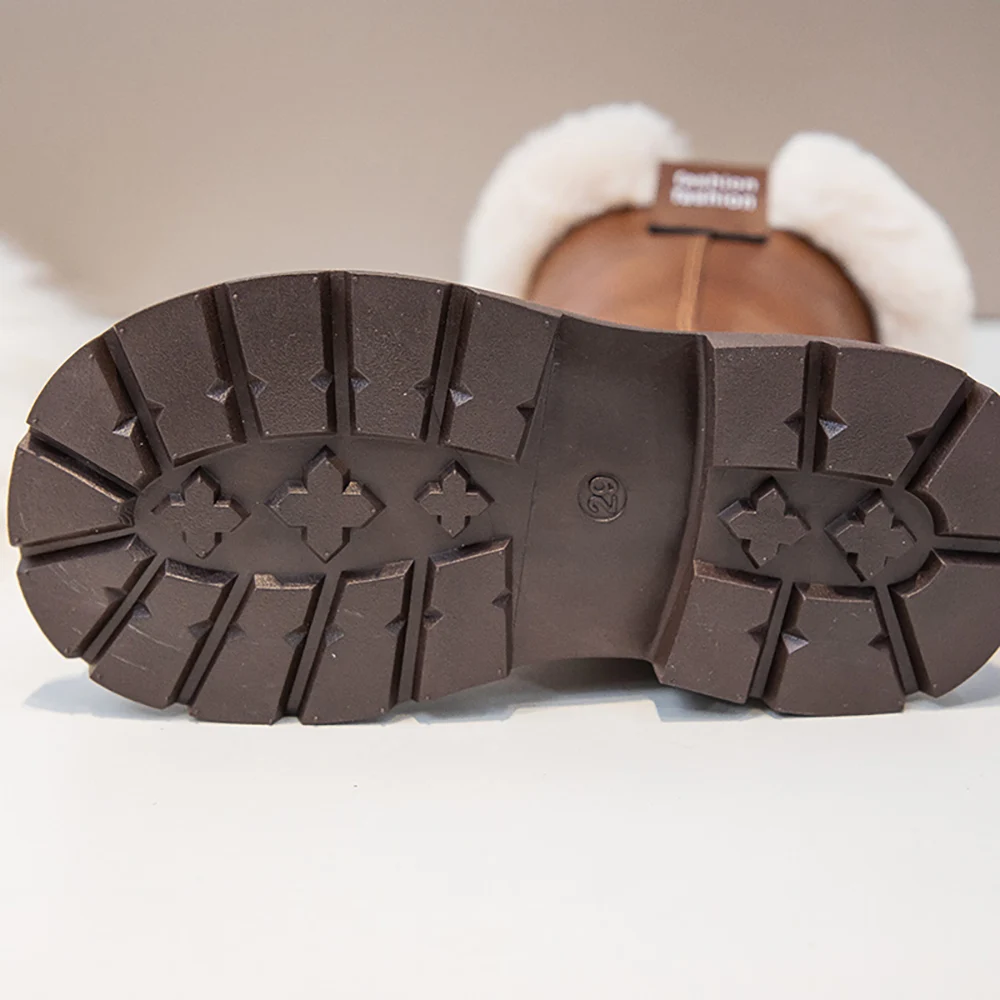 Winter Plush Boots For Girls PU Leather Faux Fur Teenager Girl's Snow Boots Calf Length Winter Long Boots For Girls Warm Shoes