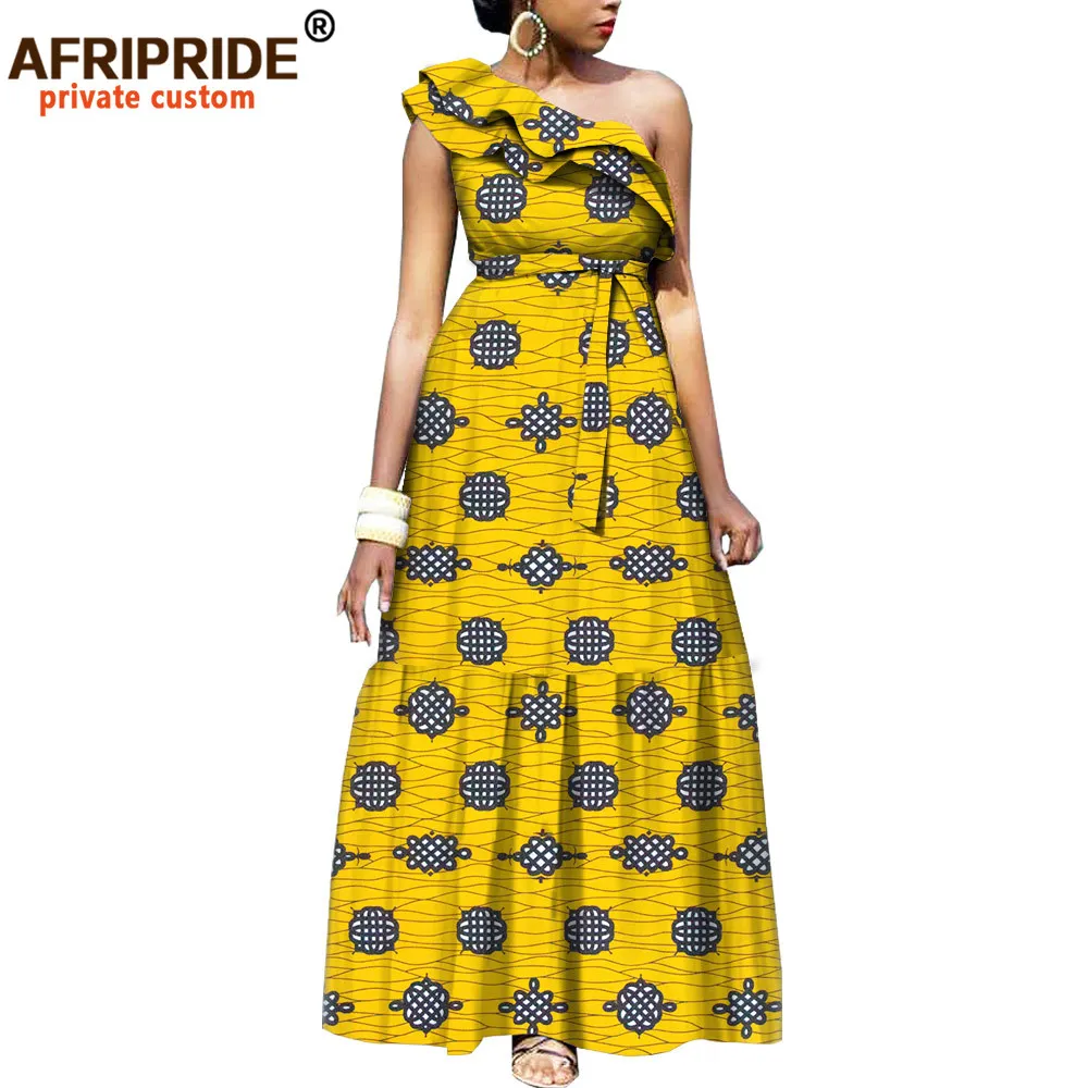 African Fashion Casual Dresses for Women AFRIPRIDE Tailor Made One Shoulder Fit and Flare Women Batik Cotton Dress A1825111