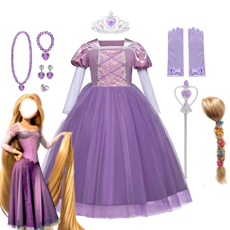 Vestido de Rapunzel para niña, disfraz de princesa para carnaval, traje de fiesta de cumpleaños, ropa de 3 a 10 años