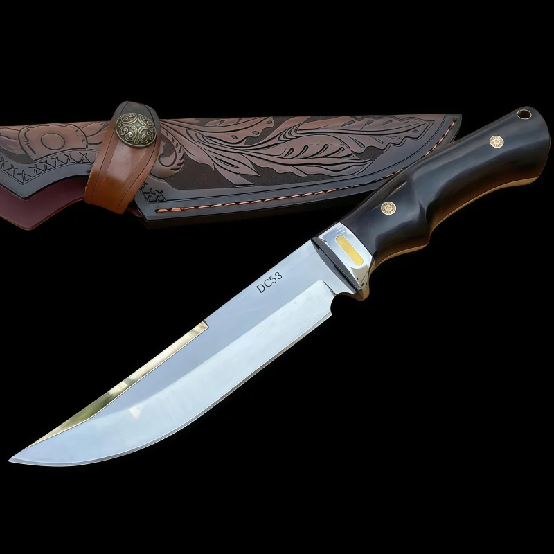 

Outdoor straight knife DC53 high hardness sharp fruit knife camping multifunctional portable mirror hidden knife