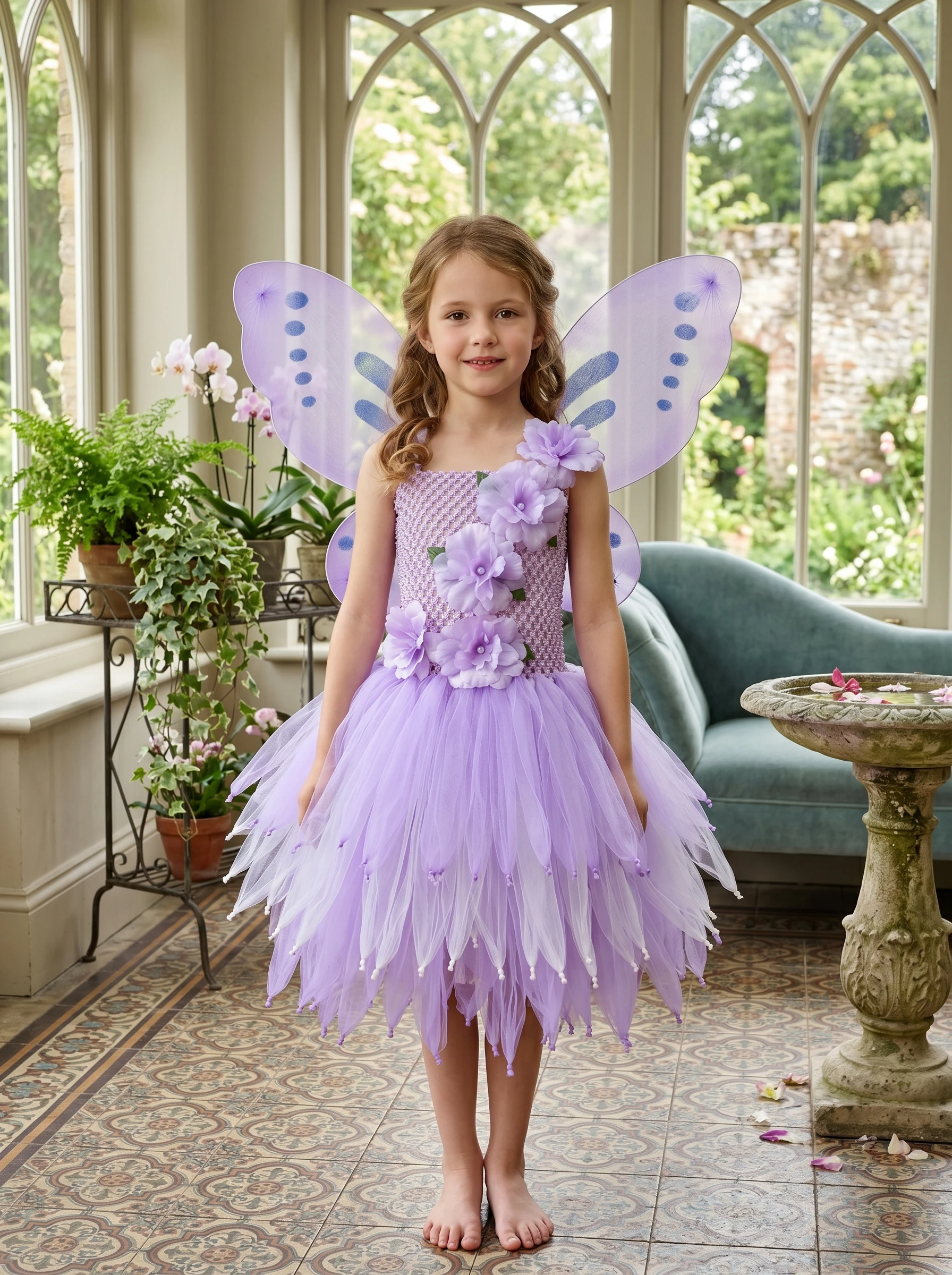 Girls Purple Butterfly Fairy Dress Baby Glitter Tulle Tutus Flower Dress with Wing and Hairbow Kids Party Costume Sequin Dresse