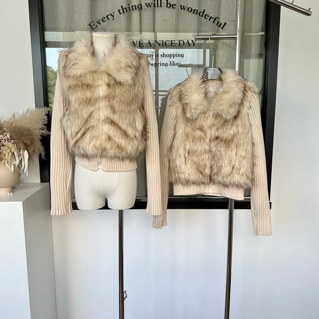 

Женский осенне-зимний шикарный кардиган из искусственного меха в стиле пэчворк с длинными рукавами, женский тонкий пушистый кардиган на молнии с отложным воротником, верхняя одежда