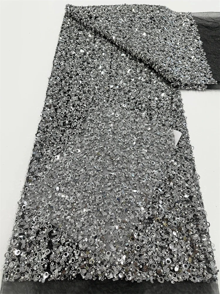 2025年 エレガントなアフリカのレース生地 スパンコール ビーズ刺繍 新郎 ナイジェリアの花嫁 高品質 フランスのチュールレース生地 ドレス用