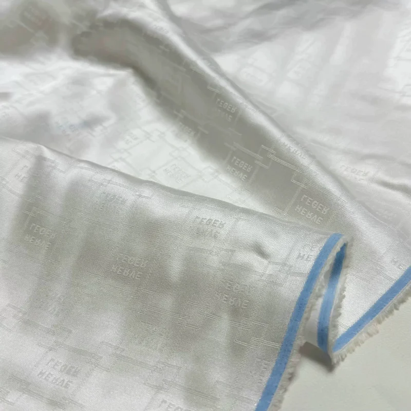 

White Letter Jacquard Mulberry Silk Cotton Satin Fabric Lustrous Hanfu Shirt Dress Cheongsam Tablecloth DIY Home Craft Material
