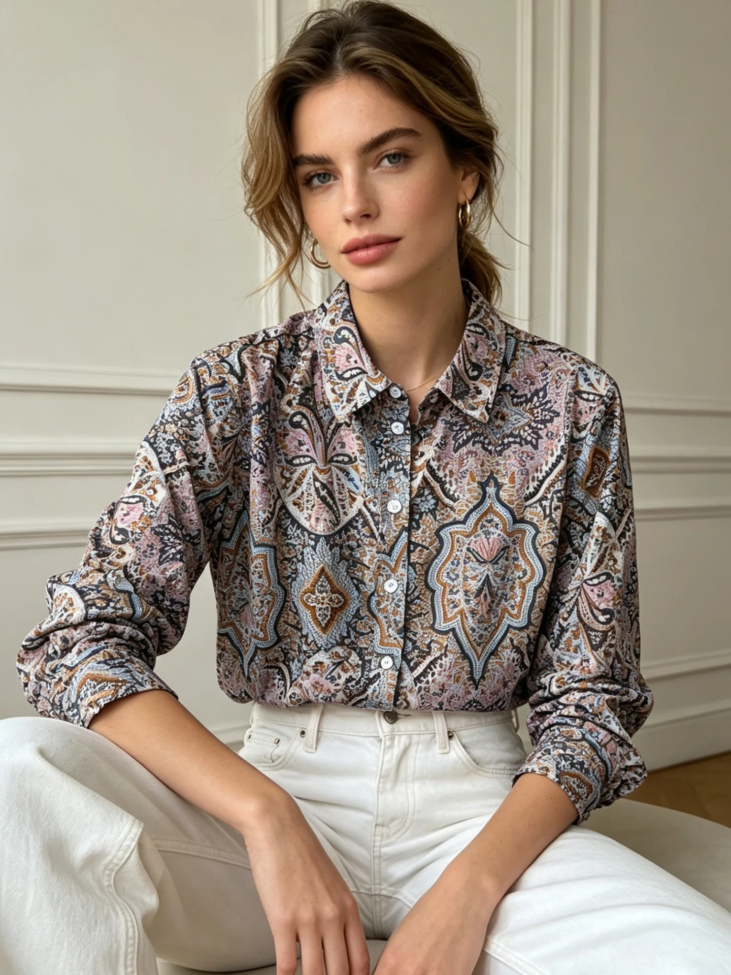 

Свободная хлопковая рубашка с длинным рукавом и цветочным принтом, удобная, в классическом эстетическом стиле, из чистого хлопка, для женщин