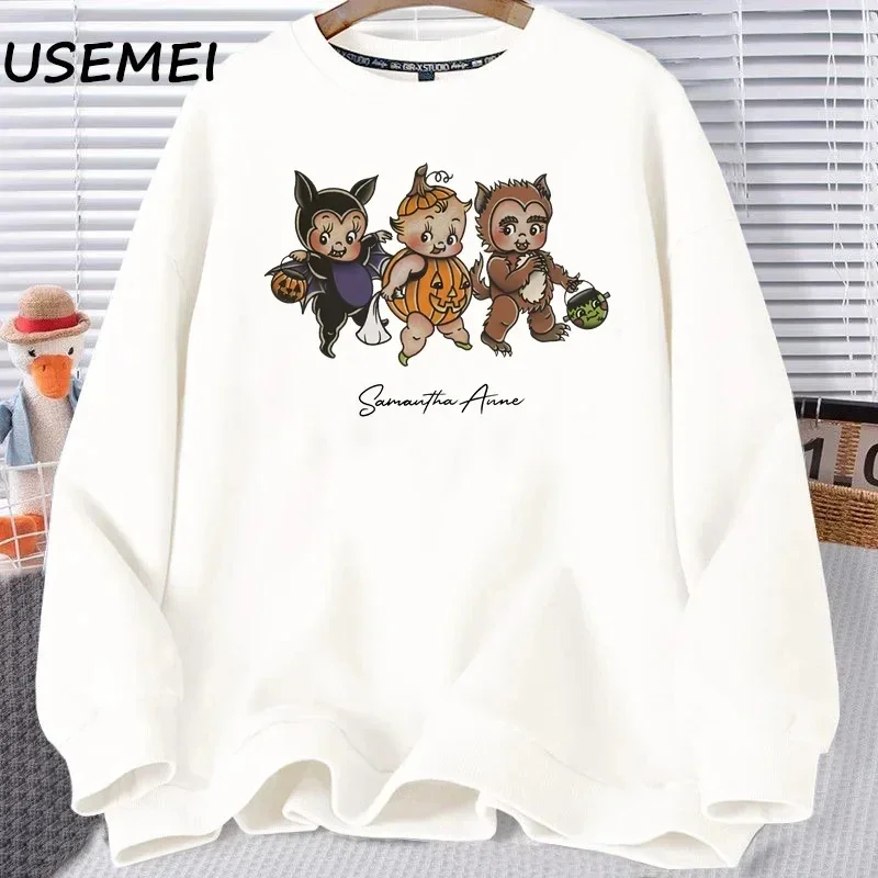 2025 Kewpie Halloween truco o trato sudadera otoño Halloween calabaza murciélago gráfico sudaderas Vintage Retro cuello redondo sudaderas con capucha