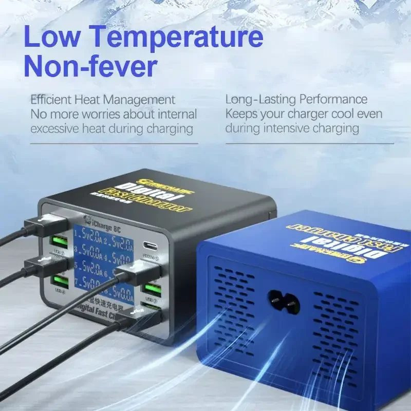 ช่าง iCharge 8A 8C USB Fast Charger 8 พอร์ตสมาร์ทดิจิตอลจอแสดงผล PD QC เดสก์ท็อปสถานีชาร์จโทรศัพท์ PC ซ่อม