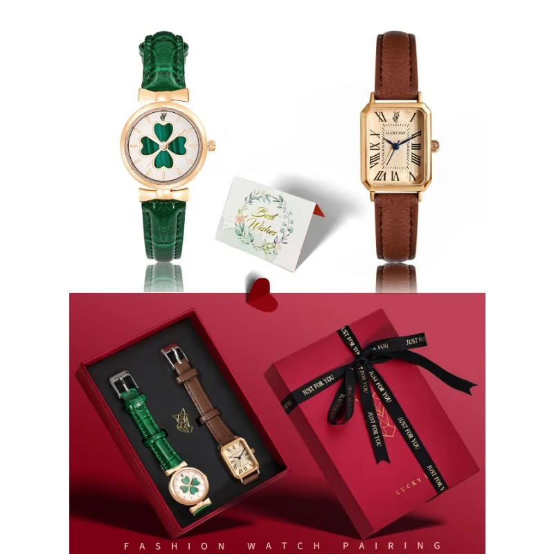 2 قطعة ساعات عادية ريترو الموضة للنساء مجموعة ساعات المعصم الفاخرة للسيدات هدايا عيد ميلاد رائعة للصديقات أفضل الأصدقاء