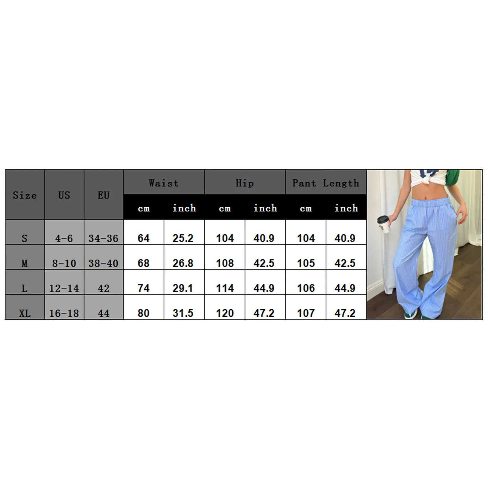 Women Elastic Waist Loose Trousers Casual Sweatpants Bottoms Streetwear Summer Striped Wide Leg Pants