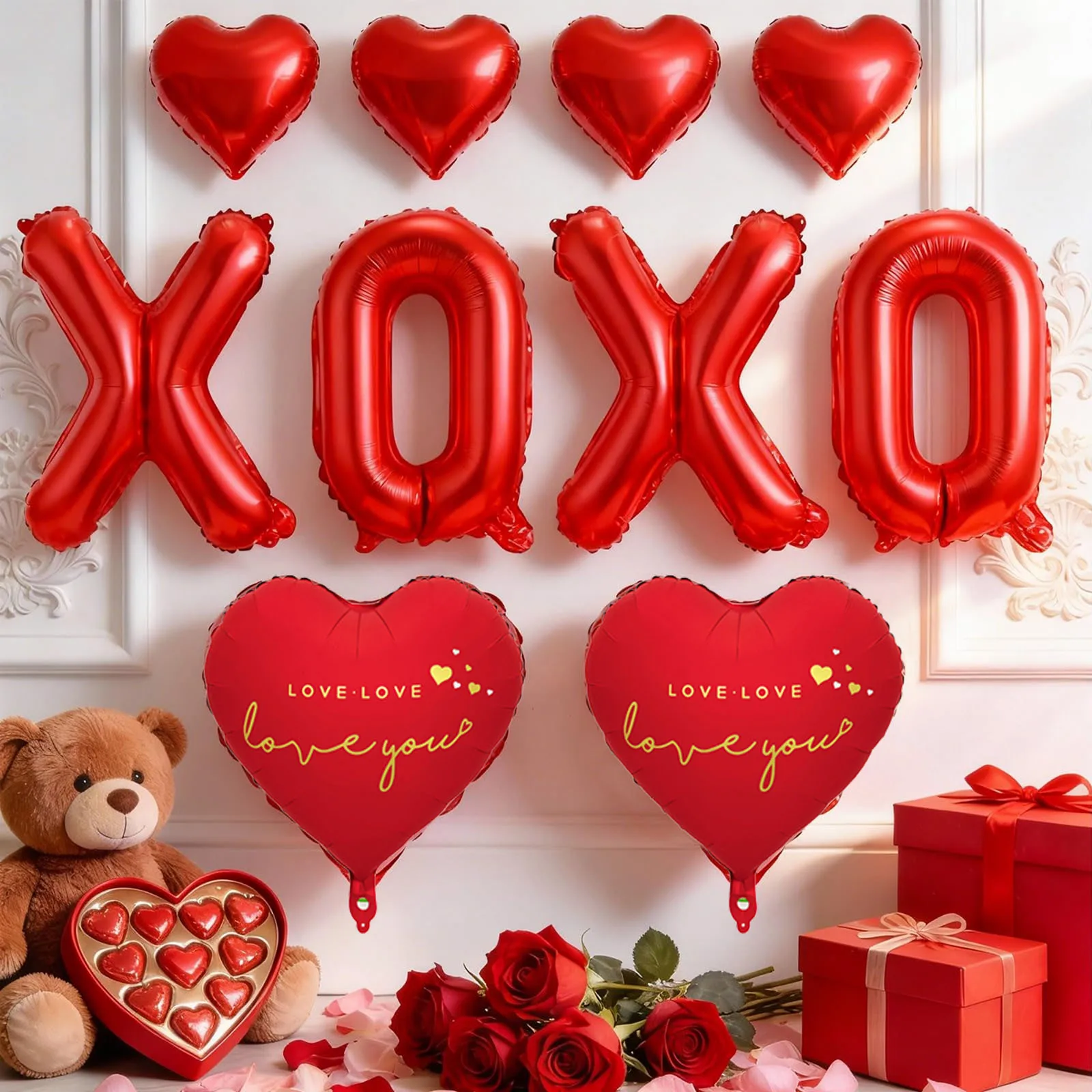 XOXO Buchstabenballon-Set, rotes Herz, Love-You-Ballon-Dekoration für Heiratsanträge, romantische Atmosphäre, Partydekoration