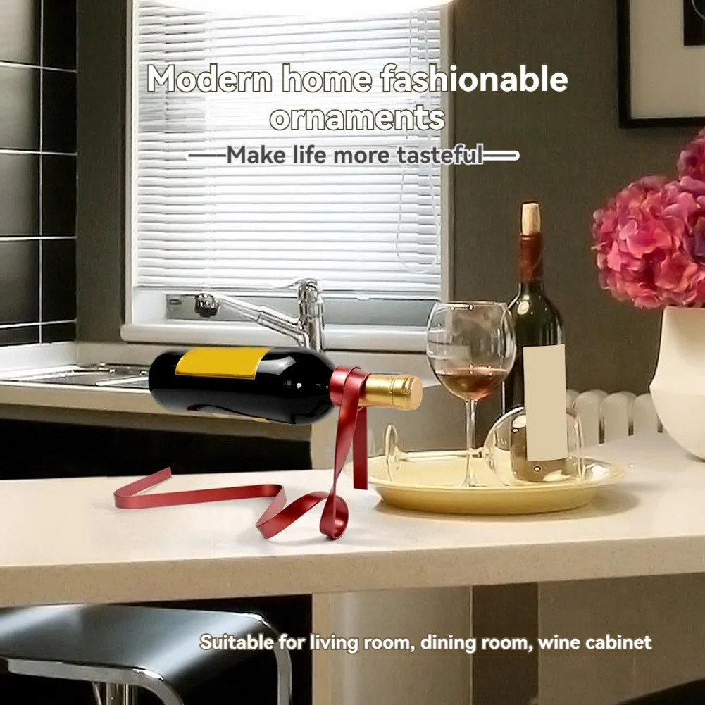 B-T Iron Ribbon Floating Wine Bottle Holder,Retro Wine Bottle Rack Holder Tabletop Wine Display Rack For Office Home Decor