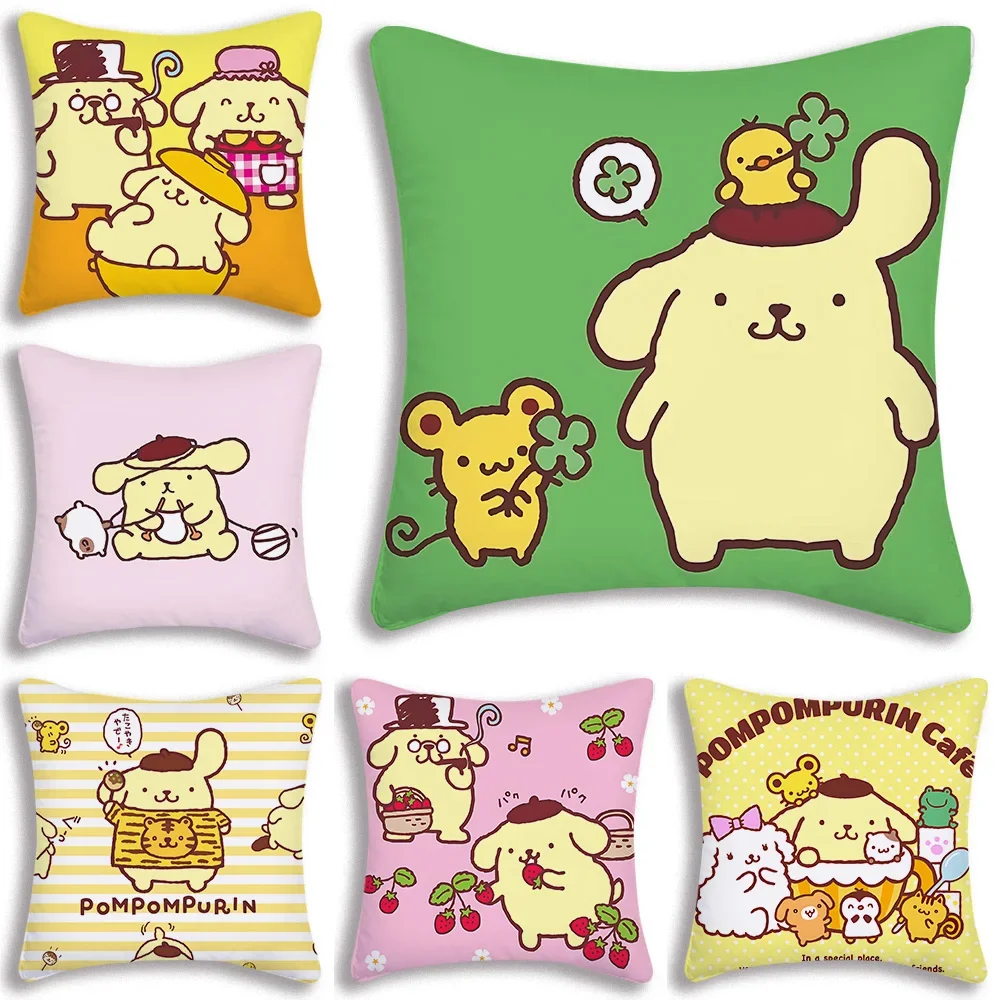 Sanrio Pompompurin sarung bantal Sofa kartun dekoratif rumah cetak dua sisi mewah pendek sarung bantal lucu