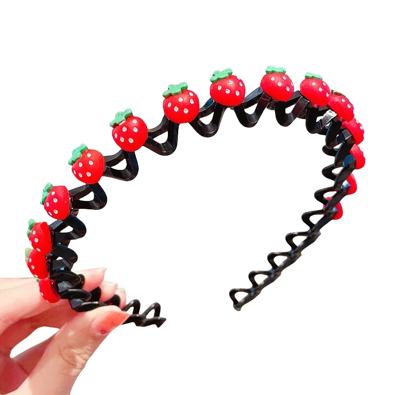 Fascia per capelli per bambini con fragola di cartone animato Fascia per capelli ondulata antiscivolo con denti dolci per accessori per capelli per ragazza alla moda per bambini