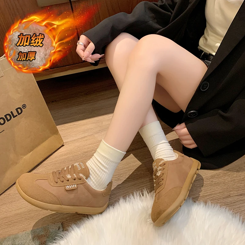 CRLAYDK 2024 New Womens Fuzzy Outdoor Casual Winter Fur Lined Shoes Suede Warm Ladies Snow Booties Outdoor Walking Sneakers