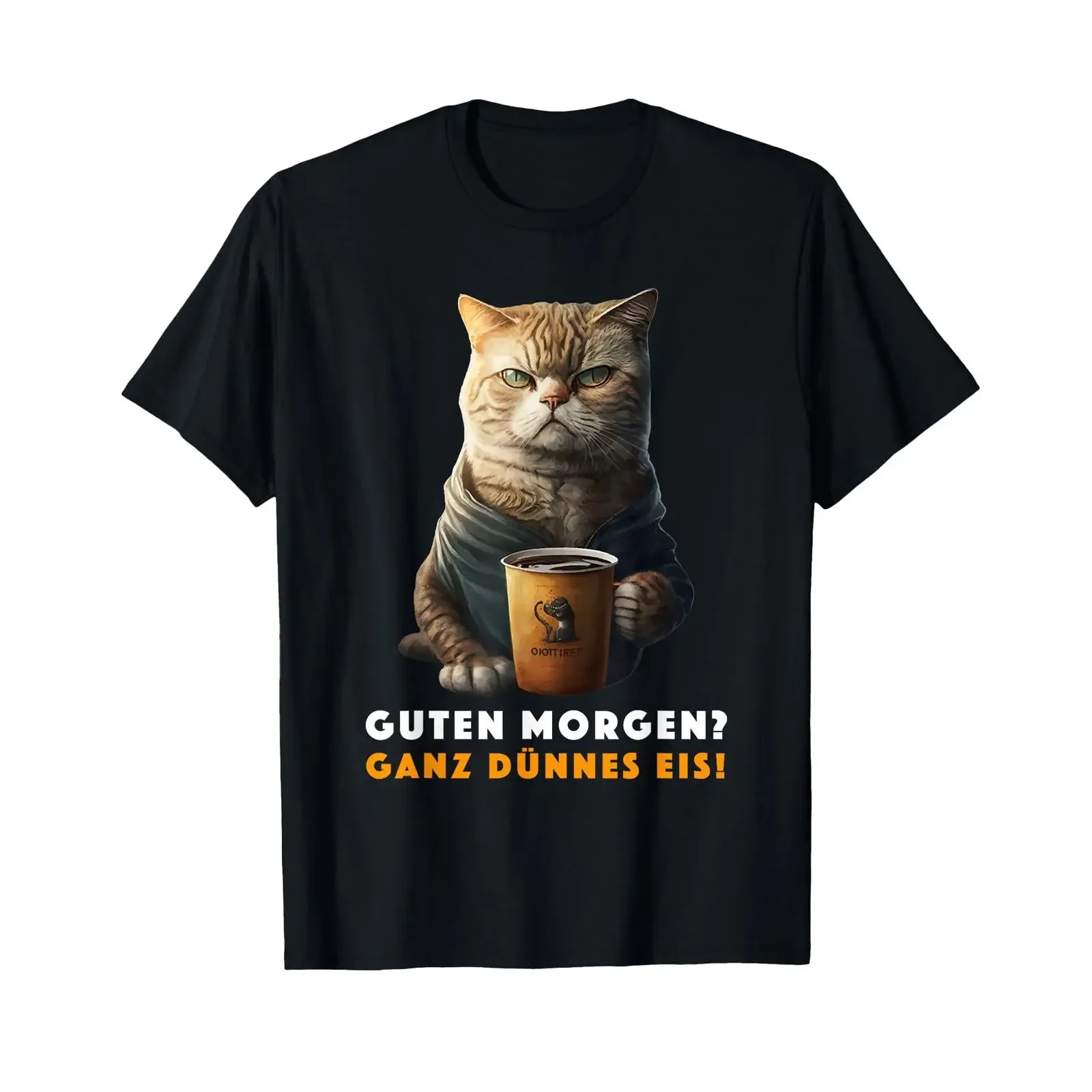 Футболка с немецким текстом Guten Morgen, Ganz dünnes EIS, Funny Coffee Cats, винтажная, с эффектом потертости, эластичная, универсальная, повседневная, дышащая.