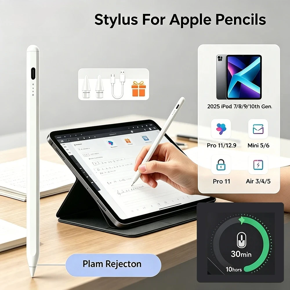 For Apple Pencil Stylus For iPad A16 Air 11 5 4 Pro 11th 13 12.9 M4 M3 M2 Pens 10 9 10th 9th Generation Mini 7 6 2025 Touch Pen