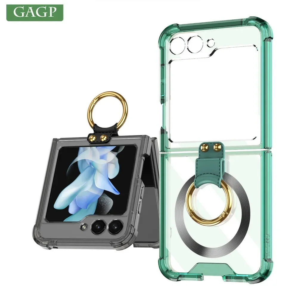 For Samsung Z Flip 5 6 Magsafe Case With Ring Holder Clear PC TPU Airbag Shockproof Funda Cover for Samsung Galaxy Z Flip 5 4 5G