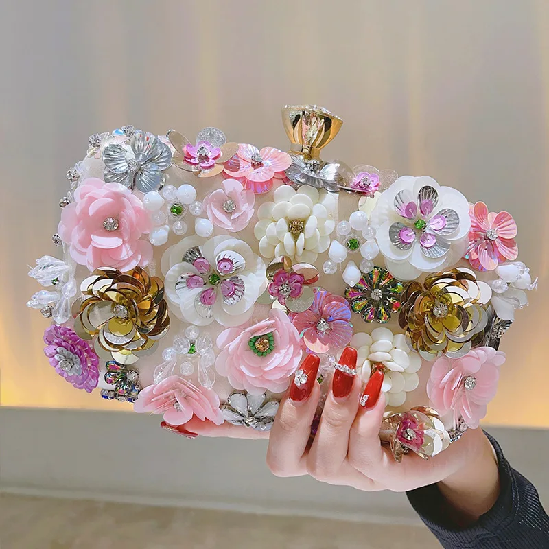 

Fashion Women Bags Flower Diamonds Embroidery Small Clutch Luxury Lady Handbags Evening Bags New Arrival Chain Shoulder Purse
