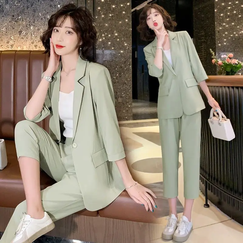 Imagem -03 - Blazer e Calça Verde para Mulheres Conjunto de Duas Peças Jaqueta Roupas Elegantes Moda Outono 2023 Peças