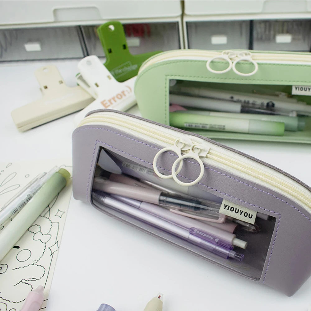 Pen case Morandi color transparent student pen simple stationery storage, desktop makeup brush storage